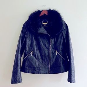 IMAN Quilted Moto Jacket with Faux Fur - Size L - Retail $249